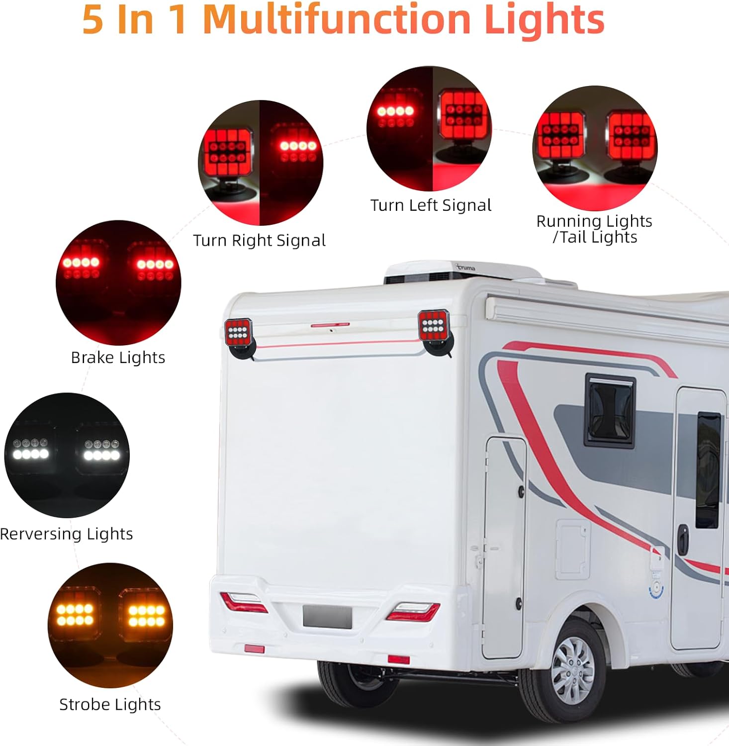 Wireless Trailer Lights Magnetic Strobe Light Tail Led Lights Brake Light Turn Signal 5 In1 Flashing Light For Truck Trailers RV Camper Caravan Boats IP67 Waterproof Bracket Trailer Strobe Flasher