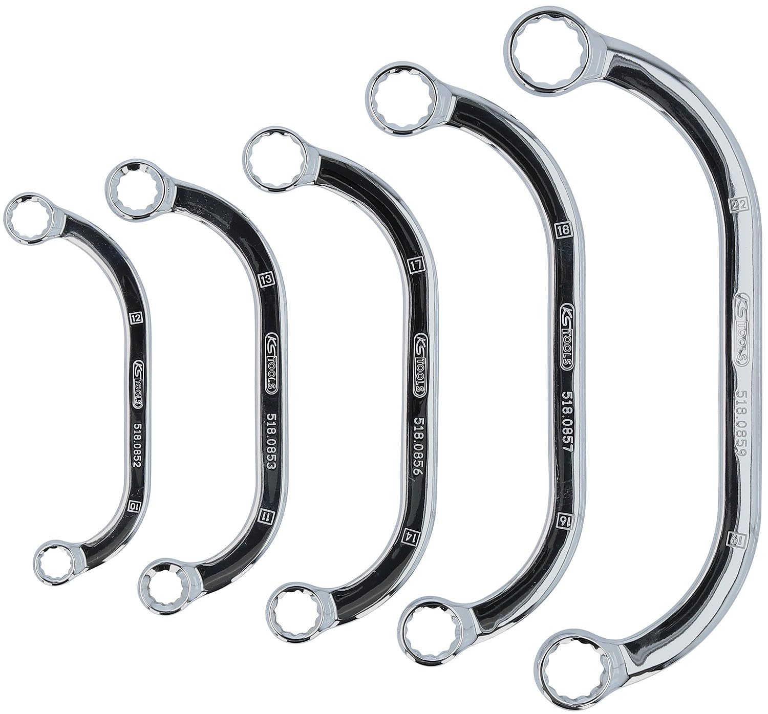 KS Tools 518.0850 CHROMEplus Zestaw gietych kluczy oczkowych, 5-szt, 10x12-19x22mm