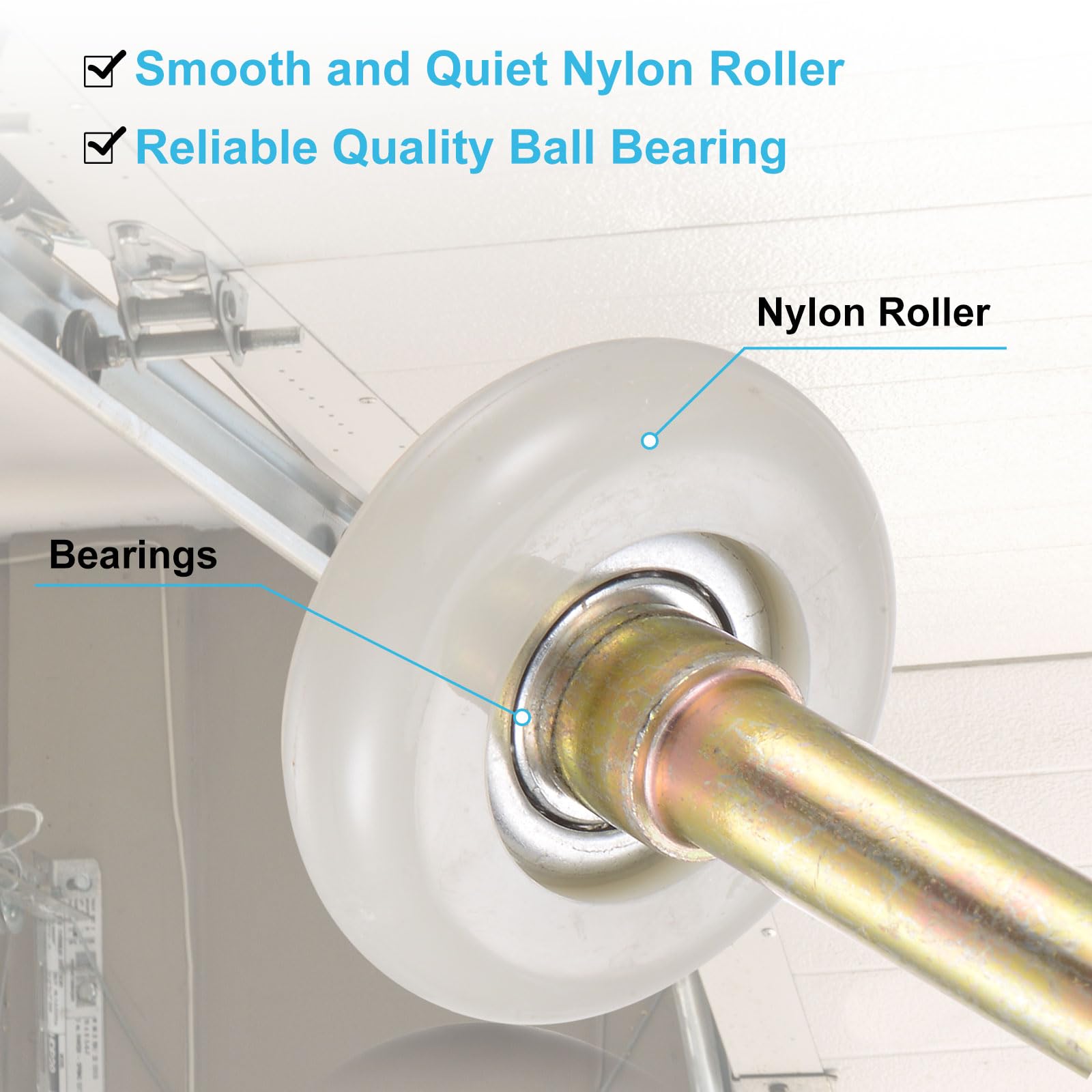 QUARKZMAN 2 wielen voor garagedeuren van nylon, 1,8 inch voor rails, 5 inch, lange stang 16,5 cm voor stille wielen voor garagedeuren, precisielagers 6200zz met 8 kogels, zwart