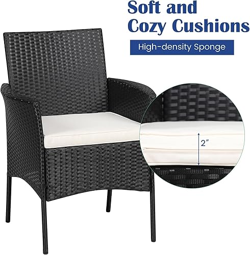 Miniatura 5 de RELAX4LIFE Juego de 2 sillas de mimbre para patio, sillas de ratán de polietileno para interiores y exteriores con respaldo de bastón, cojines de