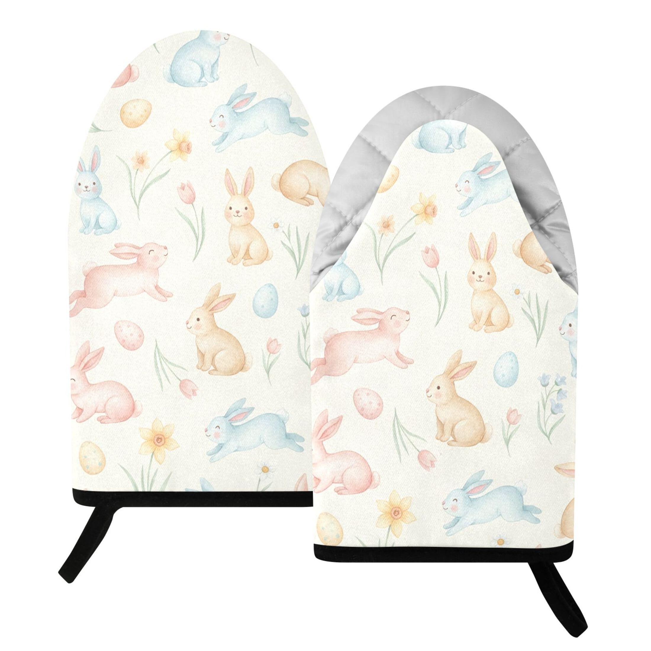 Kutsu Easter Bunny Oven Mitts for Kitchen, Heat Resistant Cotton Oven Gloves for BBQ Baking Cooking, Breathable Kitchen Essentials, 2 pcs