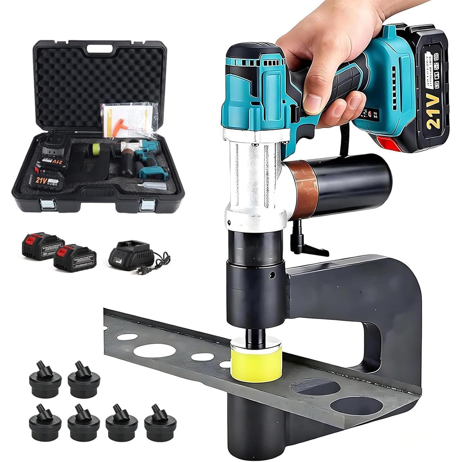 GLBMXDD Electric Hydraulic Hole Puncher – Portable high-speed punching hydraulic tools, 6 Sets of Molds,Throat Depth 150mm,One-Button Start,Punching Diameter 16-32mm
