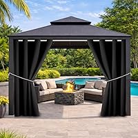 DivaenCamino Waterproof Outdoor Blackout Curtains 52x84 Grommet Top - Patio Porch Pergola Sun Blocking Drapes Black 2 Panels