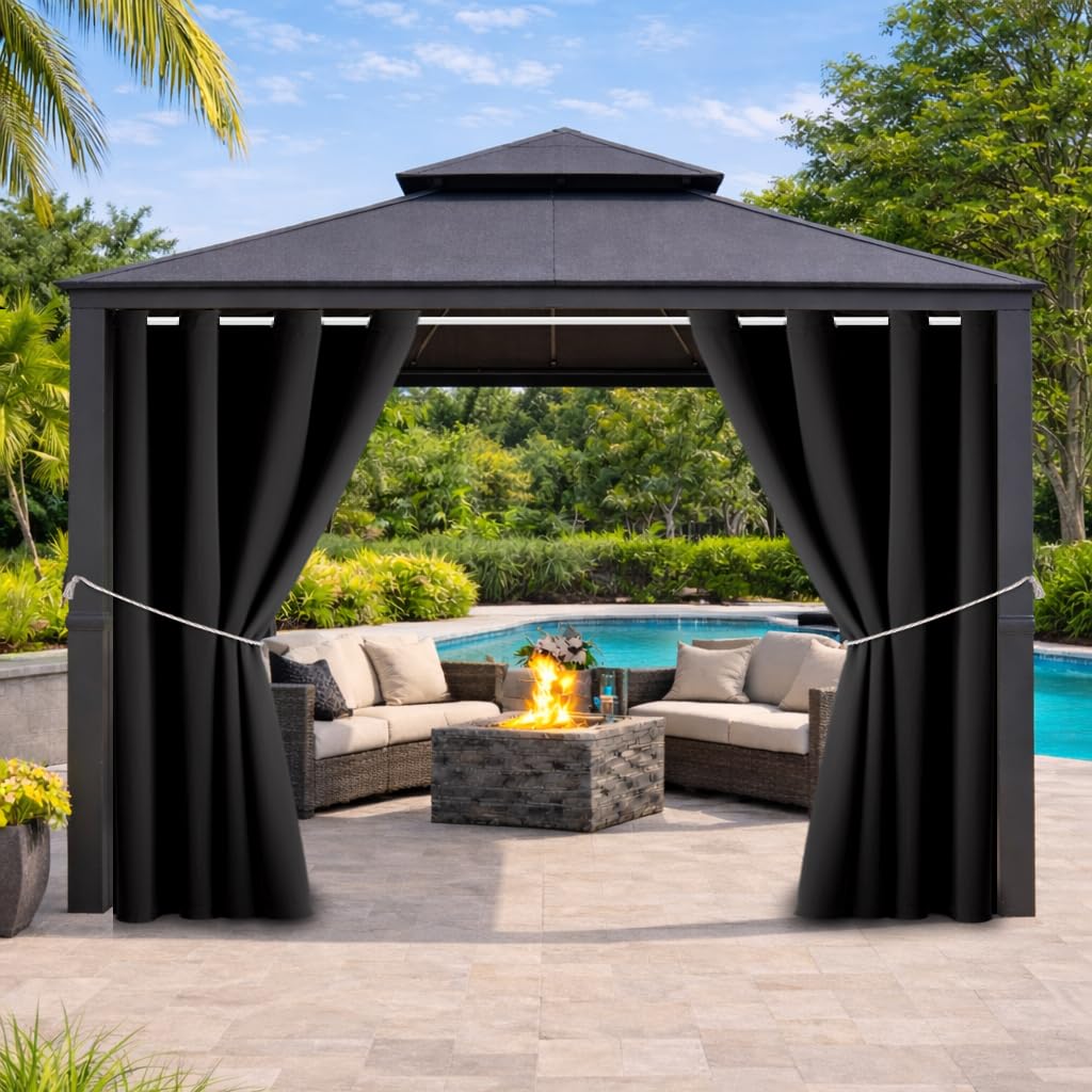 Waterproof Outdoor Curtain W52 x L84 - Grommet Top Sunlight Blocking Window Treatment Drapes Blackout Curtains for Home Bedroom Living Room Outdoor