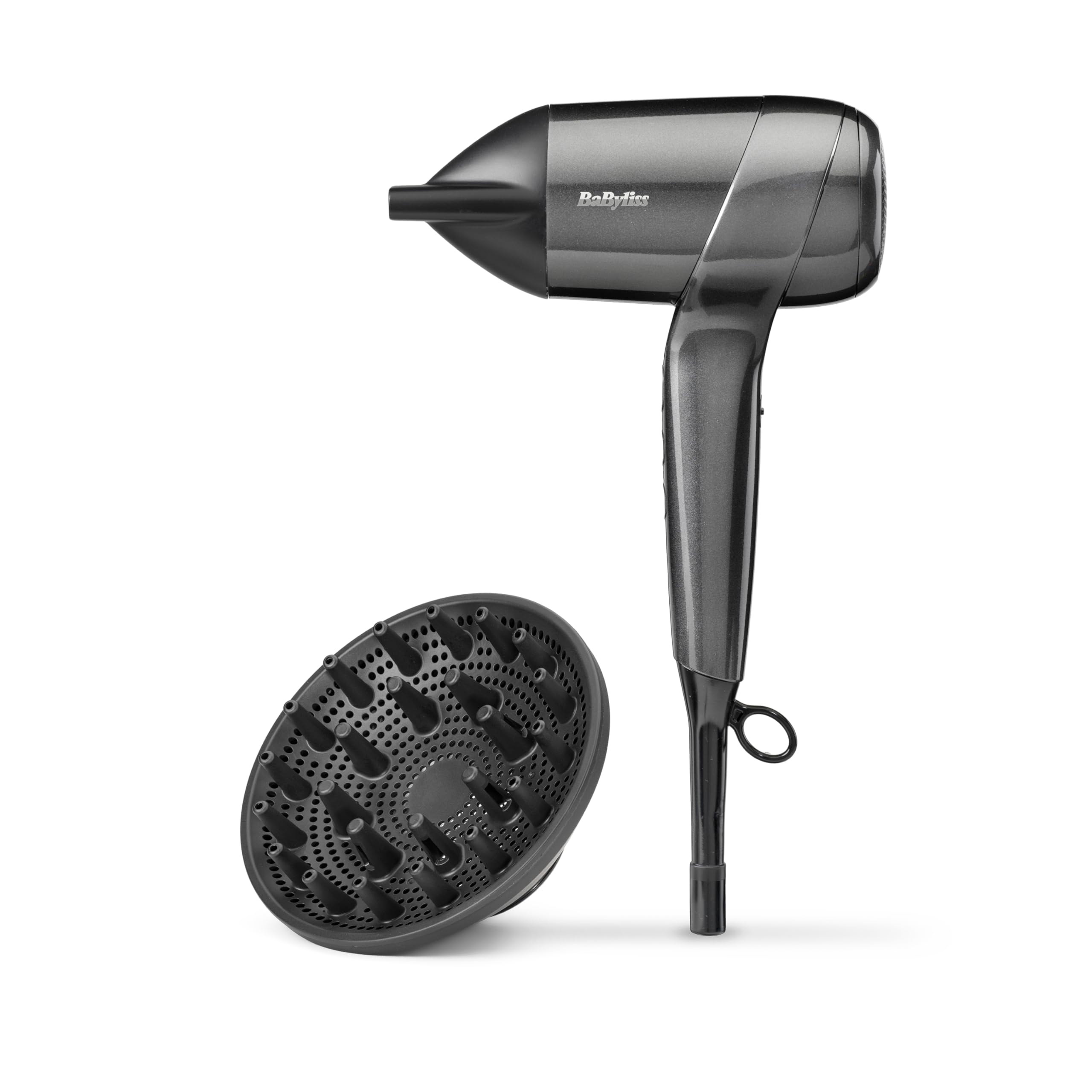 BaByliss Sèche-Cheveux Titanium Shine avec Diffuseur – NOUVEAUTÉ 2025, Sèche-cheveux puissant et compact, Design ergonomique, Ionique anti-frisottis, 3 température & 3 vitesses, Argenté, D6200DE