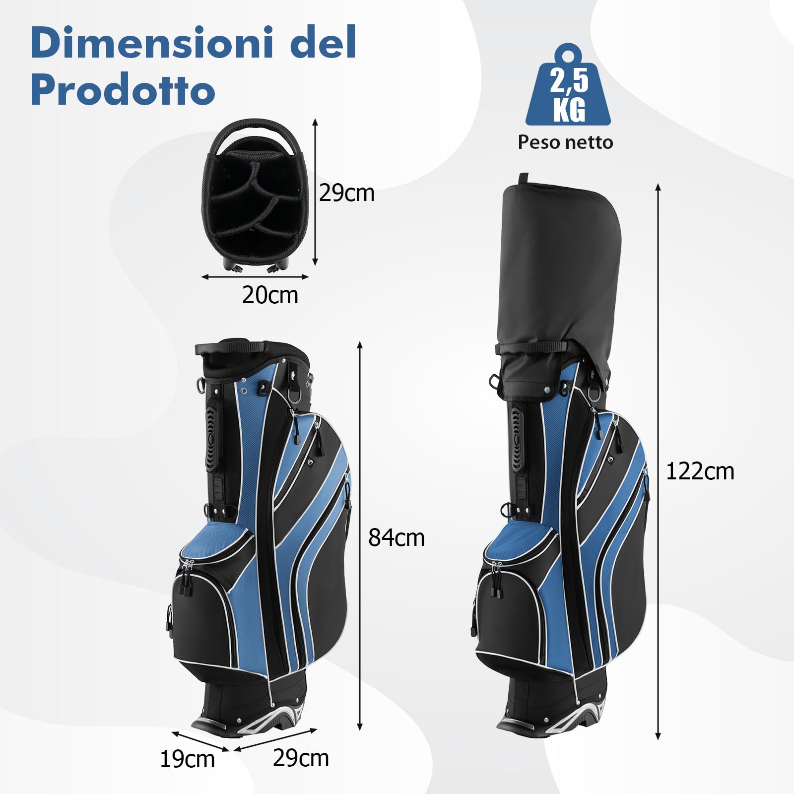 COSTWAY Borsa da Golf con Supporto, Sacca per Mazze da Golf con 6 Divisori, 7 Tasche con Cerniera Incluse Borsa Termica, Portaombrelli, Borsa da Golf Leggera e Portatile con Tracolla (Blu)