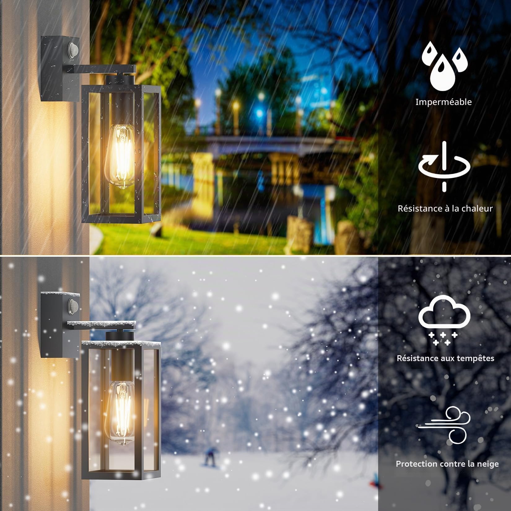 K-Bright 2 pièces Lampe Extérieur Détecteur de Mouvement luminaire LED Lampe Murale Étanche IP65,appliques murales Lanterne classique, terrasse jardin allées escaliers Anthracite