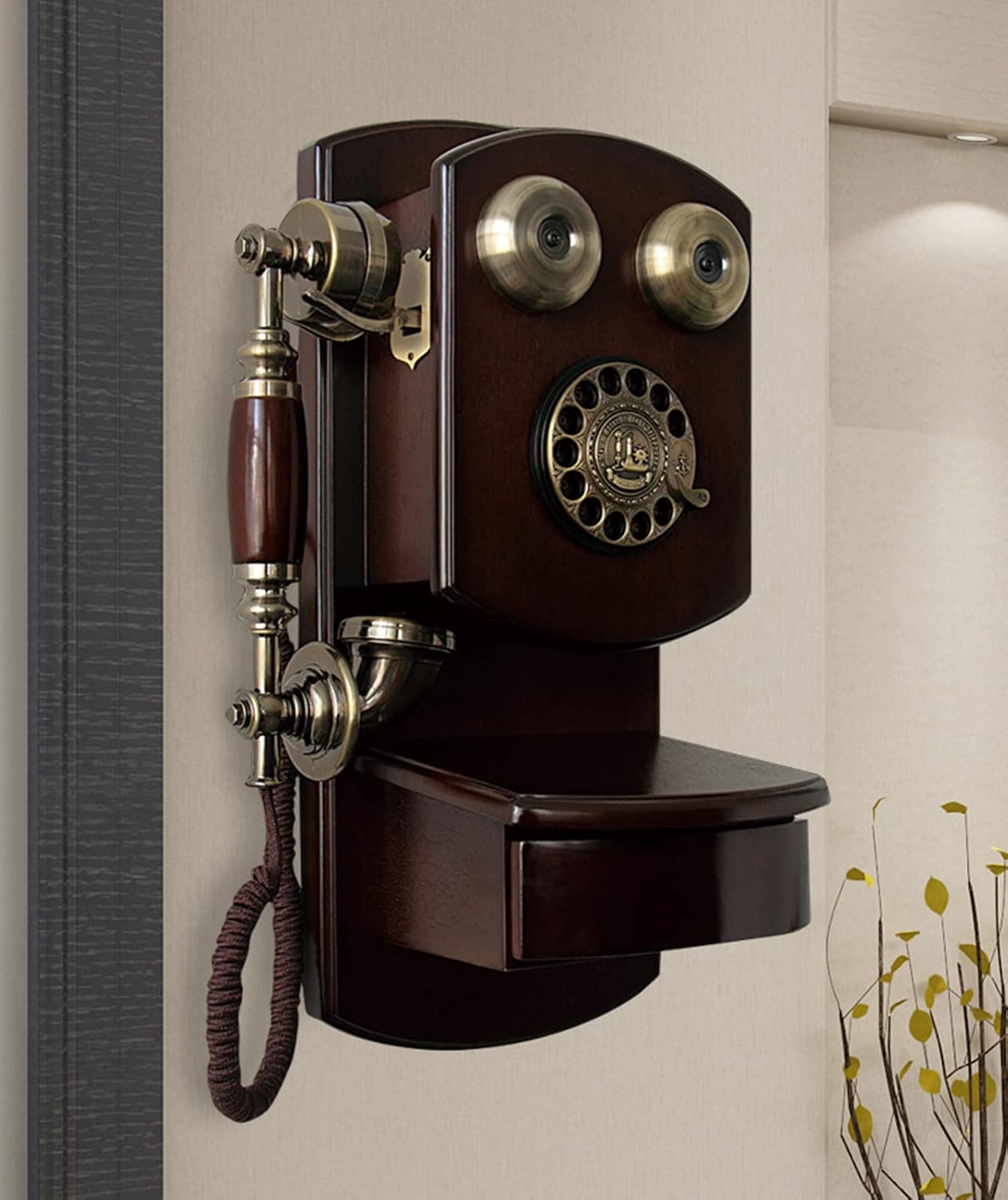 レトロな回転電話/固定電話/クラシックな有線壁掛け電話/昔ながらの