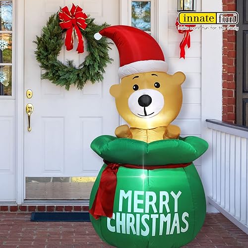 Miniatura 6 de Decoración inflable de Navidad de hombre de jengibre de 5 pies, decoración gigante con ventilador integrado y cuerdas de anclaje