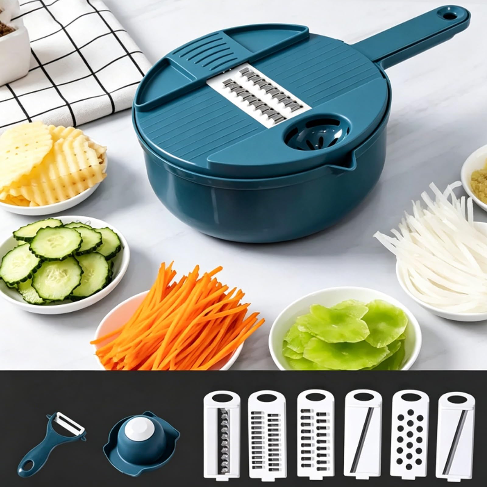 Mandolina de Cocina Profesional Ajustable para Cortar Verduras, Satisface Todas tus Necesidades: Patatas, Zanahorias, Calabacines, Cebollas, un Utensilio de Cocina Imprescindible