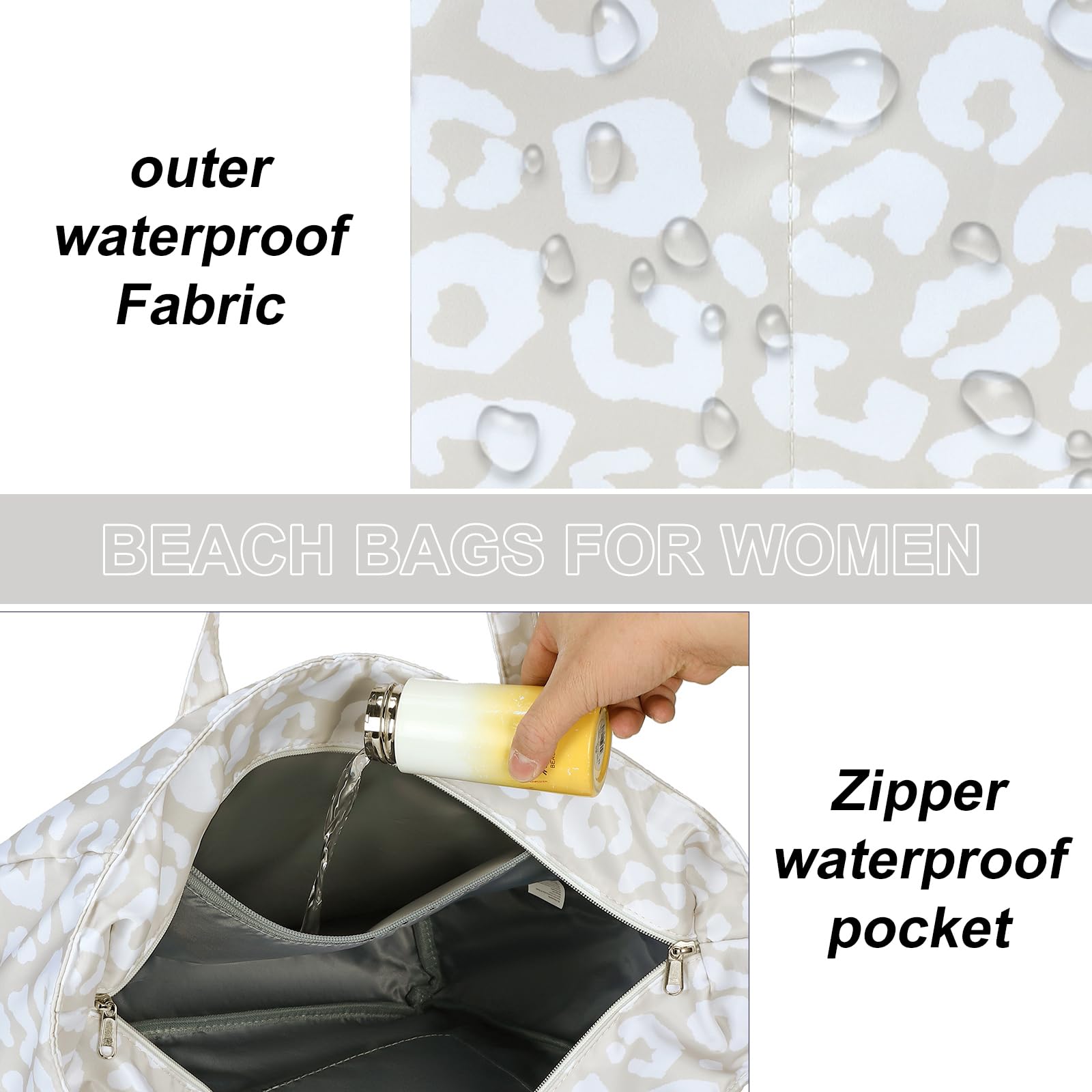 LEDAOU Strandtasche für Damen, wasserdicht, sanddicht, Strandtasche mit Reißverschluss, für Schwimmen, Fitnessstudio, Essen, Reisen, mit Nasstasche | Sanddicht