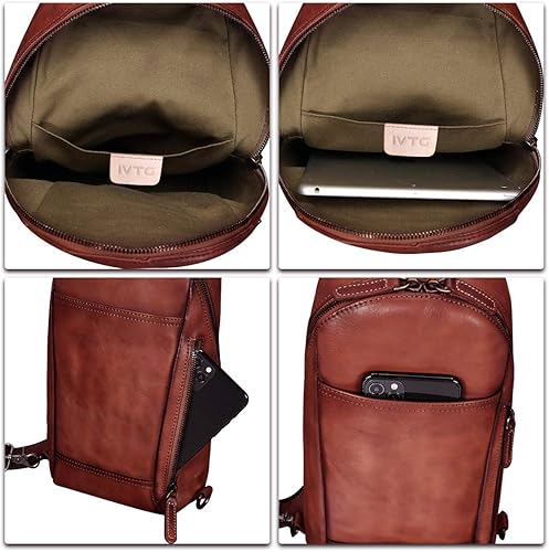 Miniatura 7 de IVTG Bolso bandolera de cuero genuino para hombres y mujeres hecho a mano mochila bandolera bolso bandolera bolsa de pecho