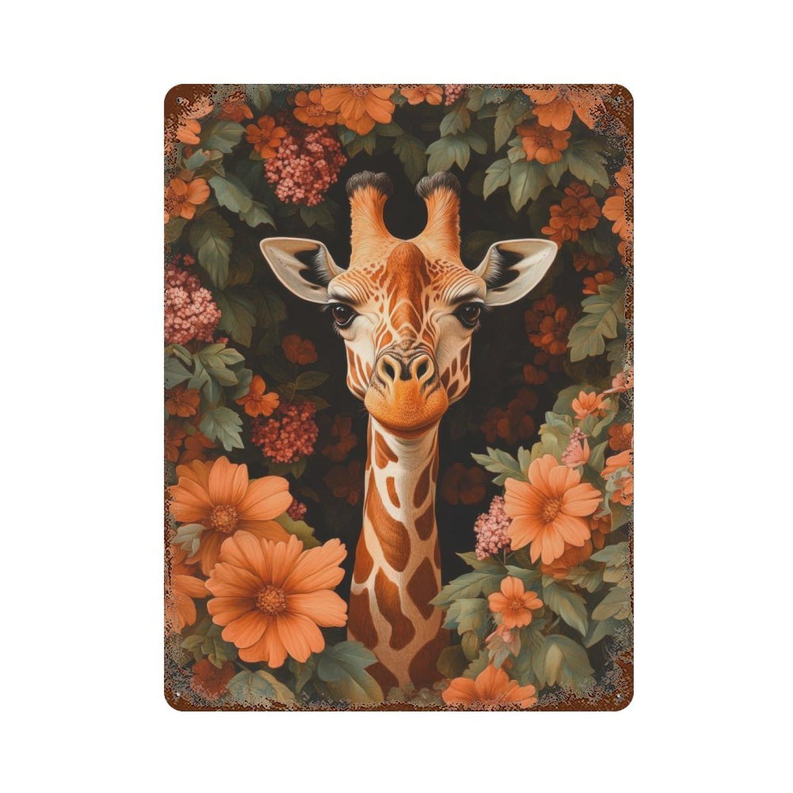 Giraffe in Bloom Vintage Rust Metal Sign 15.7"x11.8", Classic Wall Plaque for Basement, Hobby Room And Garage Decor