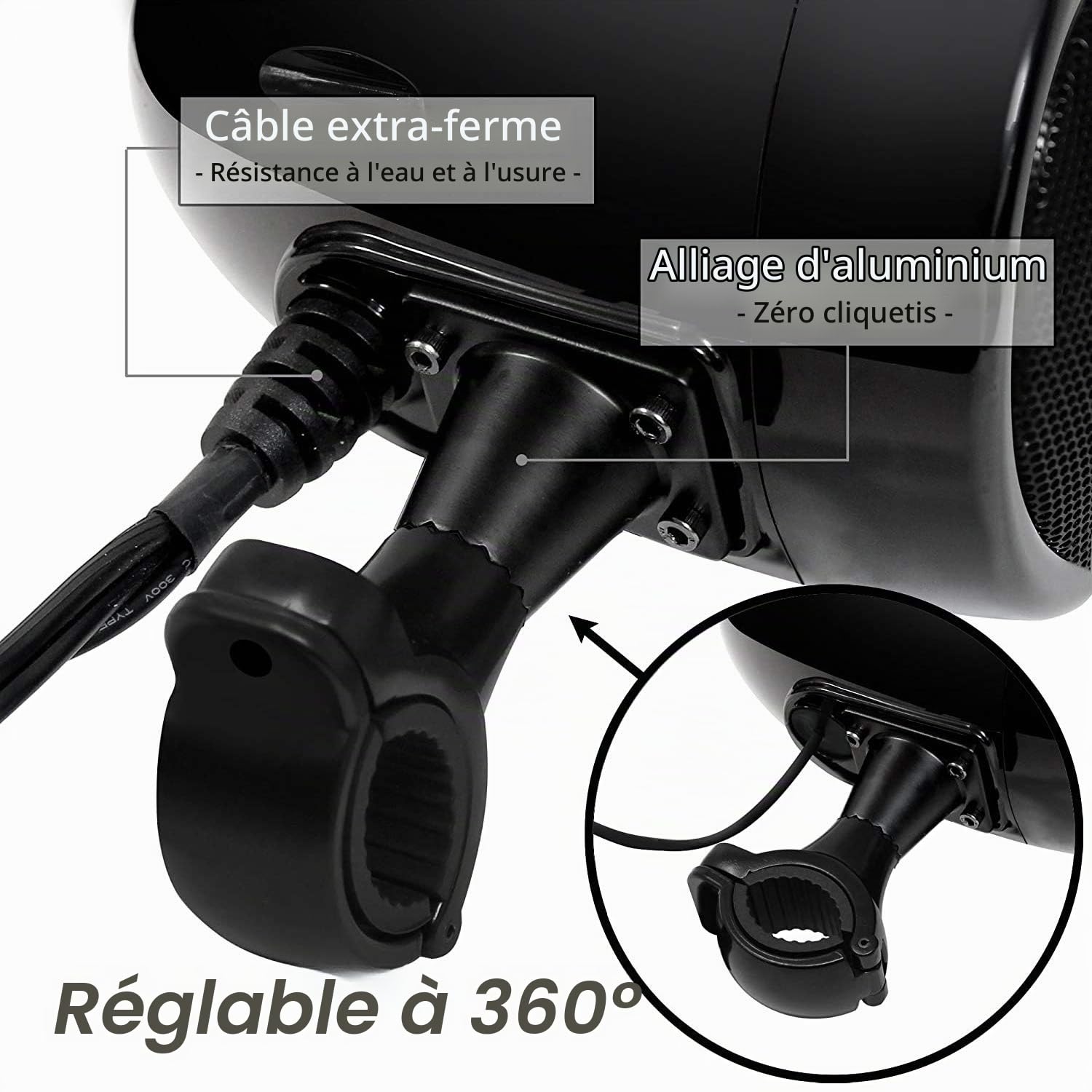 SPK350X 4 Pouces Gamme complète étanche Moto Bluetooth Haut-parleurs stéréo Tout-en-Un système d'amplificateur Audio de Motocyclette pour ATV RZR UTV (Noir,Ventilateur)