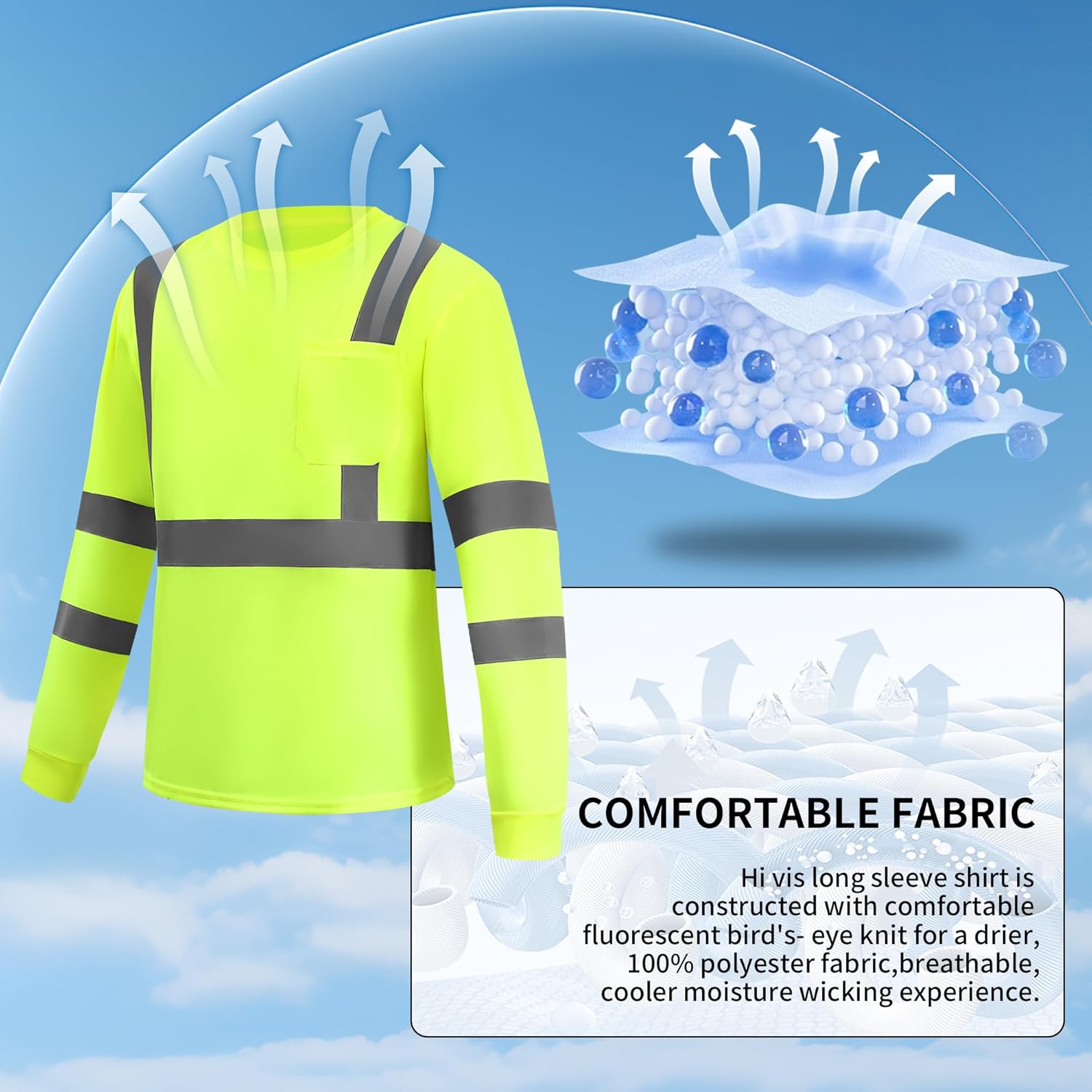 6 Pack Hi Vis Long Sleeve Safety Shirts Reflective DryBlend Shirts for Railway Colleague Moisture Wicking Multipack - Image 4