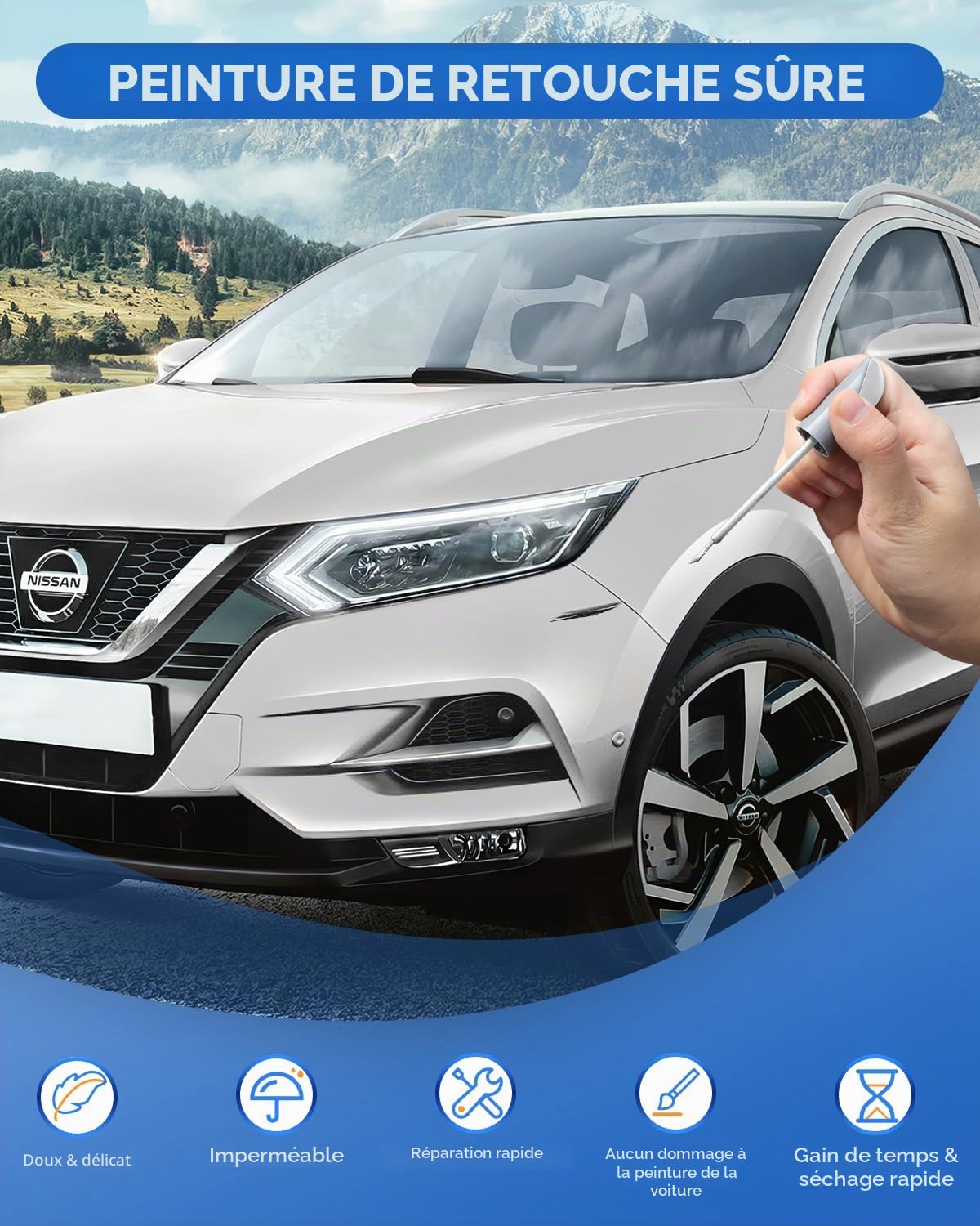 KAD Gun Stylo de retouche métallisé pour Nissan – Correspondance exacte pour éclats et Rayures