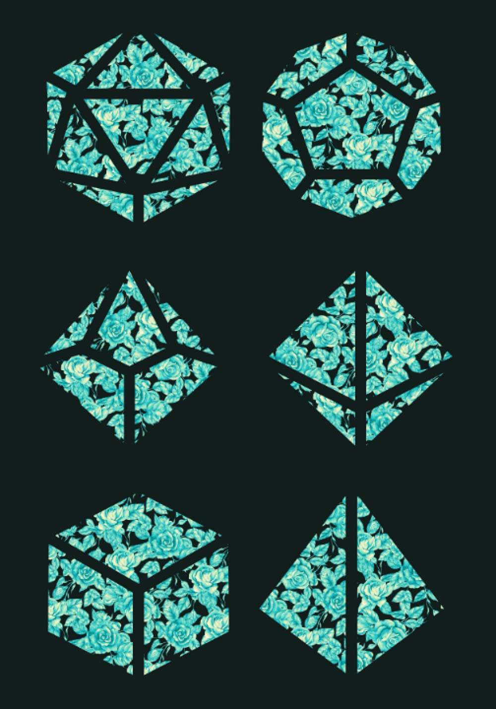 Rose Dice RPG Notebook: Neon Aqua Blue Vintage Rose Pattern Polyhedral Dice Set | Medium Width College Ruled Blank Lined Paper for Home, School, or Work | Perfect for Dungeons and Dragons Lovers