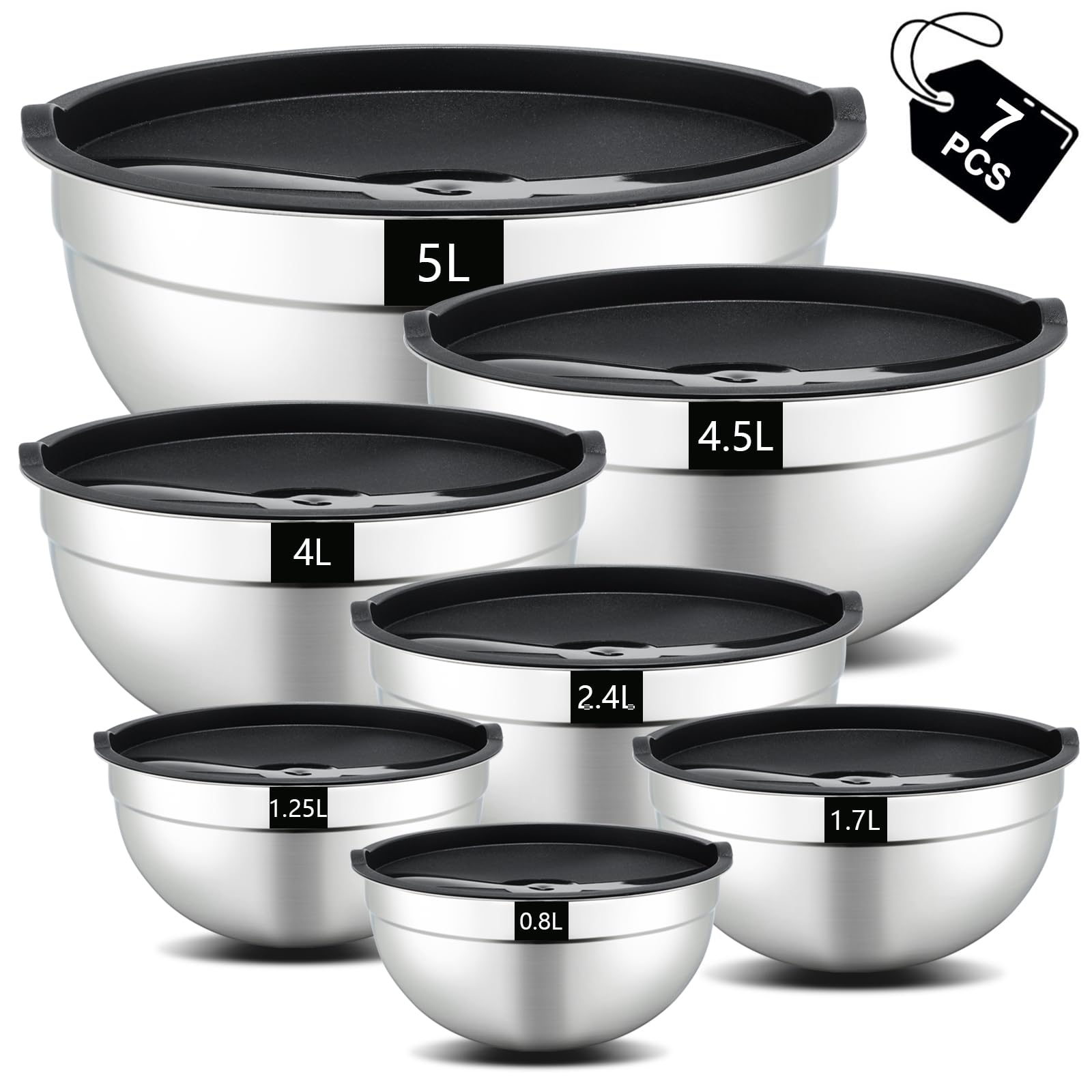 – hunnycook 7 Piece Mixing Bowls with Lids Set - Stainless Steel Mixing Bowls for Baking, Mixing & Storage Food, Large Kitchen Mixing Bowl for Prepping, Size 0.7, 1.1, 1.5, 2.1, 3.5, 4, 4.5QT