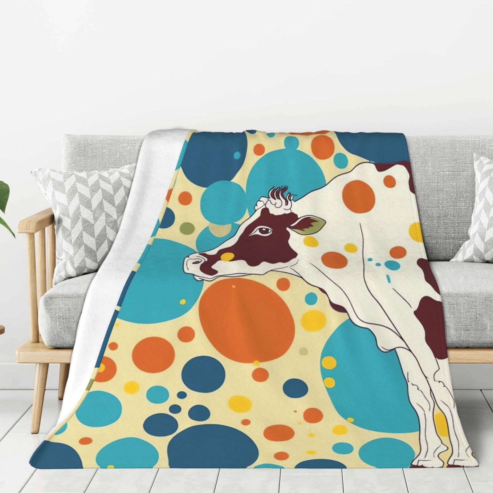 Colorful Spotted Cow Throw Blanket Plush Flannel Fleece Blanket, Soft Lightweight Cozy Blankets 80"X60" for Bed Couch Sofa Travel