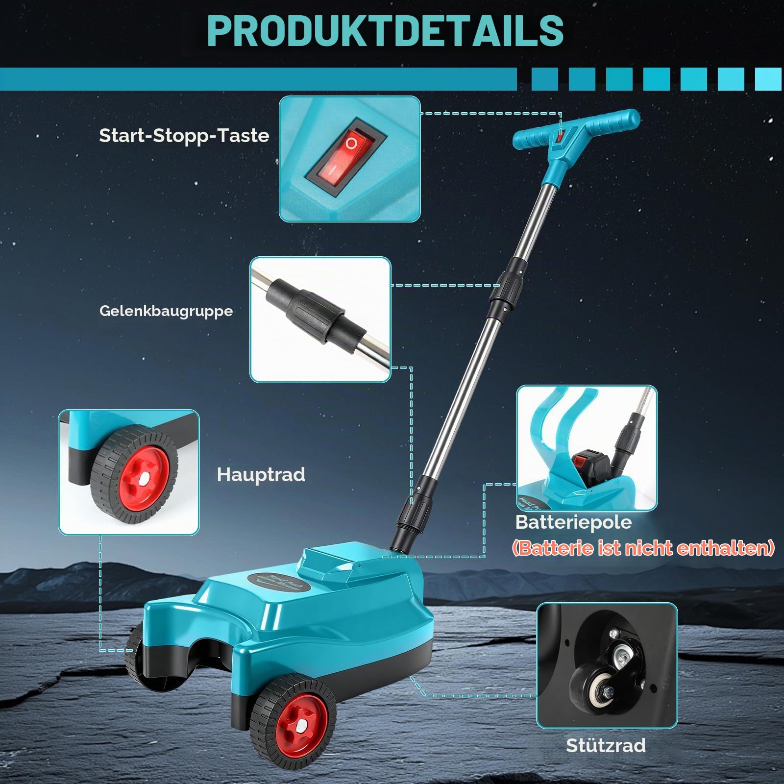 Akku-Rasenmäher für Makita 18V, 23 cm Schnittbreite, 3-stufige Schnitthöhe (20-50 mm), bürstenloser Motor, ideal für kleine Gärten bis 50 m² (ohne Akku)