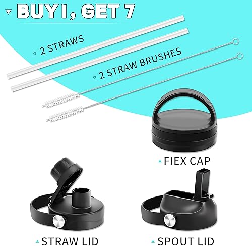 Miniatura 5 de HYDROWION Botellas de agua con popote, botella de agua aislada de 40 onzas que cabe en el portavasos del automóvil, botellas de agua negras con tapa