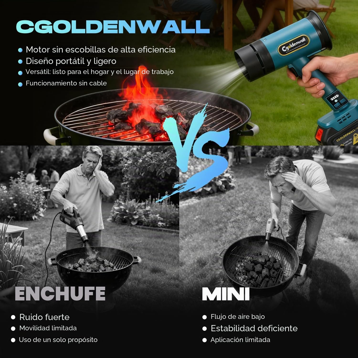 CGOLDENWALL Soplador de Hojas 21V con 2 Baterías de 4,0 Ah, Motor de 60000 RPM, 4 Velocidades Ajustables, Portátil para Jardín, Patio, Coche y Limpieza de Nieve