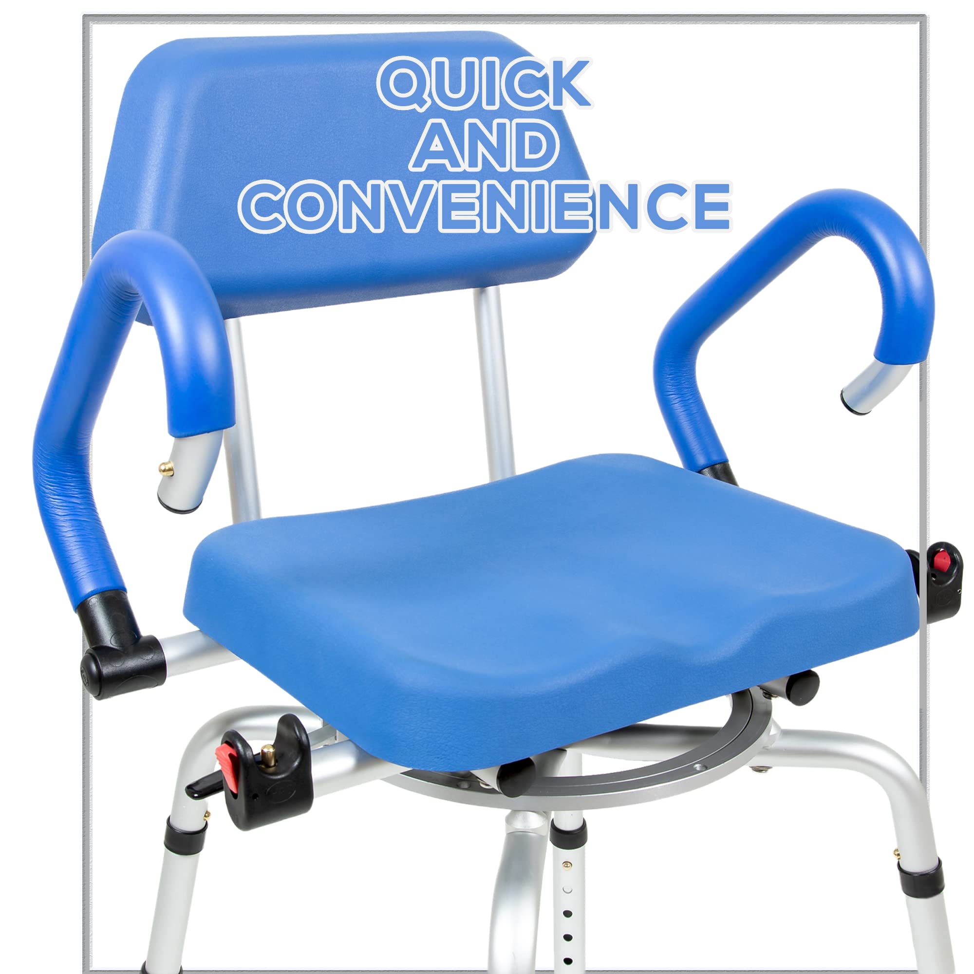 iLIVING ILG-638 - Silla de Ducha giratoria giratoria para bañera y Ducha con Asiento Acolchado, Respaldo y Brazos, Altura Ajustable, Color Azul