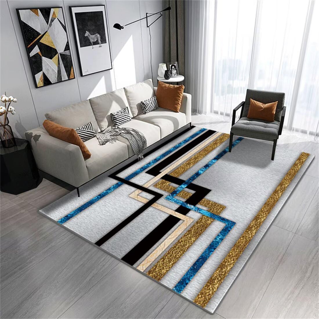 Balkon Teppich Wetterfest Vorleger Grau blau gelb rechteckig geometrisch Dicke Linie Design waschbar Hallway Rug 180X270CM