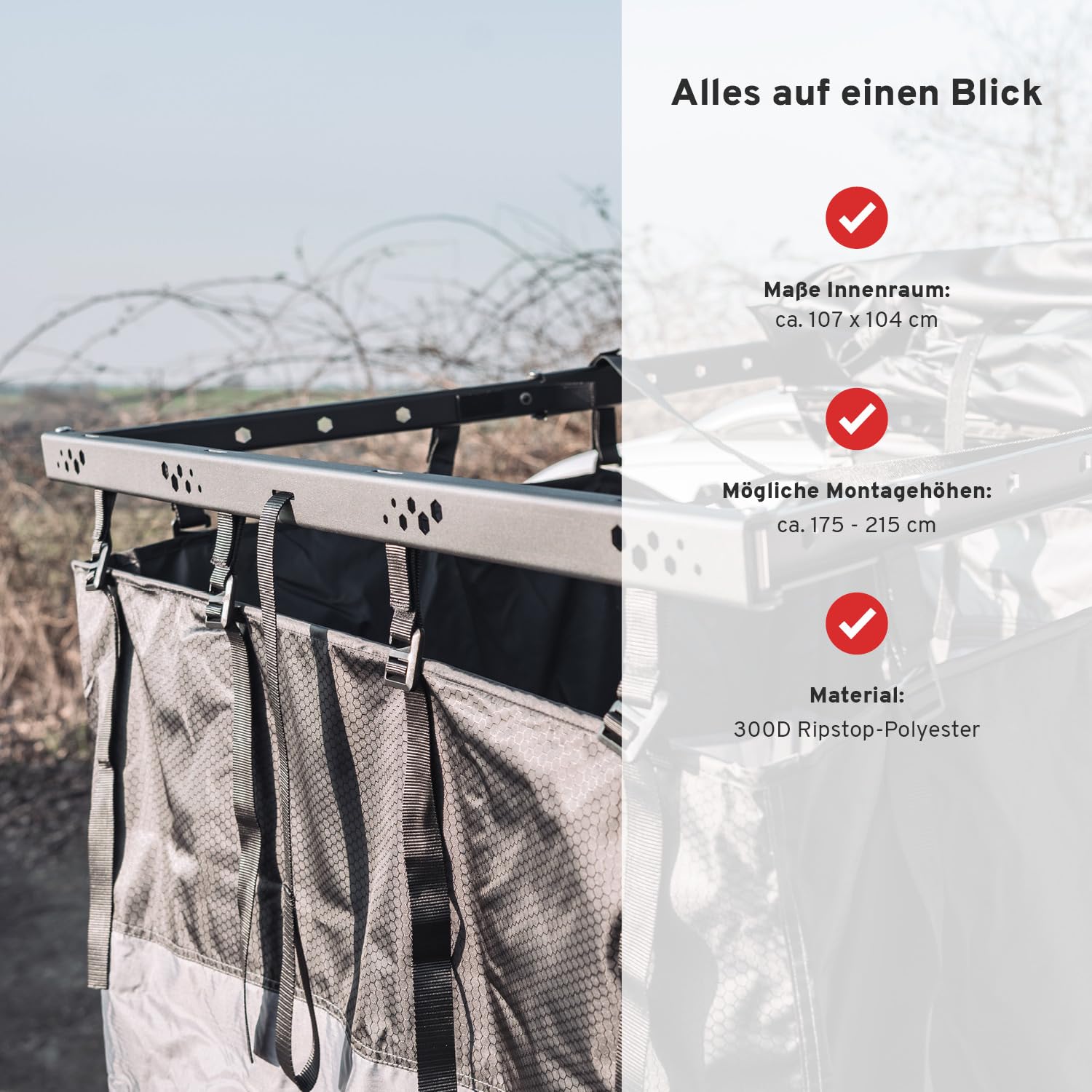 CAMPWERK Duschzelt Höhenverstellbar 175-215 cm mit Regenhaube LED-Beleuchtung Camping Outdoor
