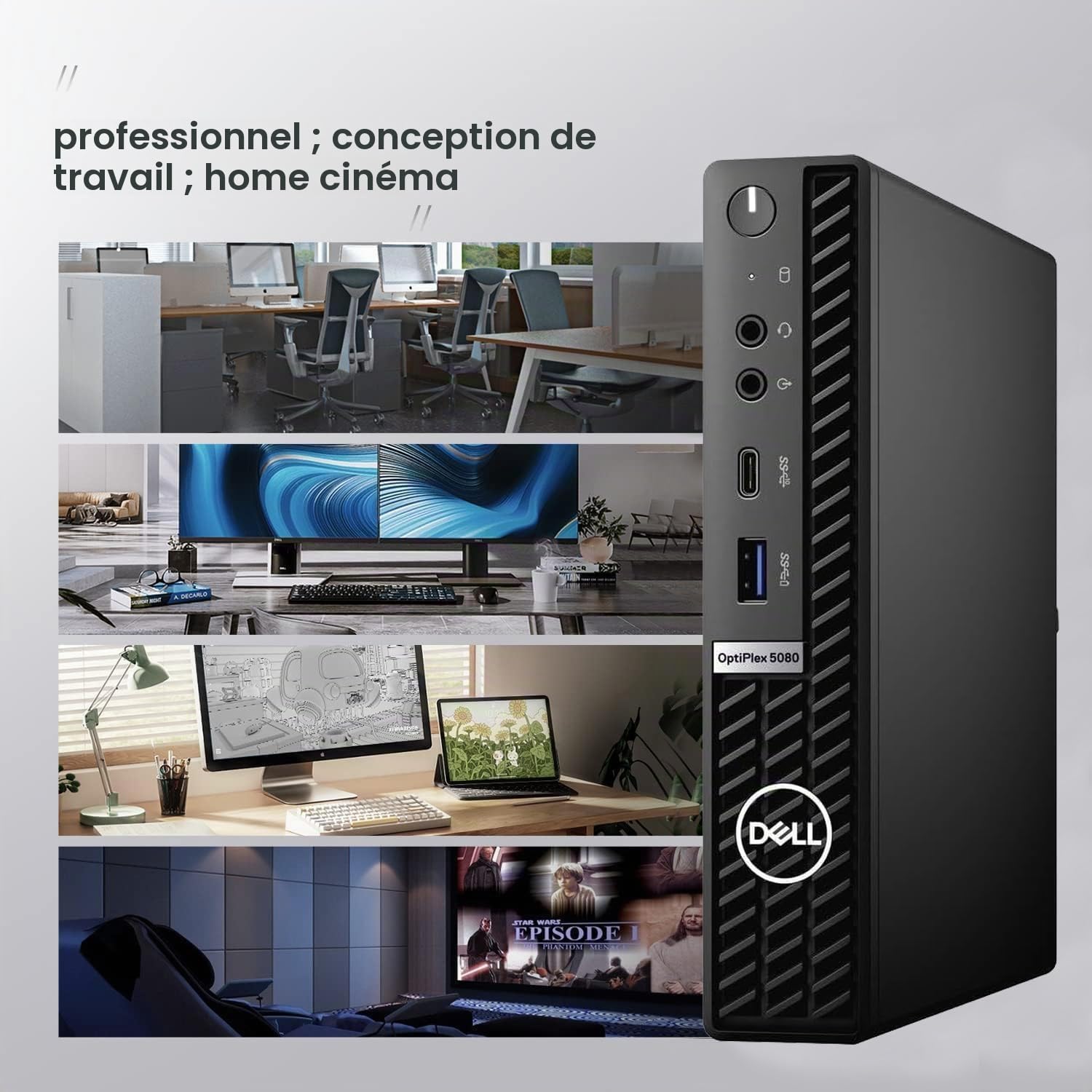 Dell Optiplex 5080 Mini Ordinateur de Bureau, Intel Core i5-10500T, 8 Go de RAM, SSD de 256 Go, Bluetooth, Wi-FI, Clavier QWERTY Américain, Windows 11 Pro (Reconditionné)