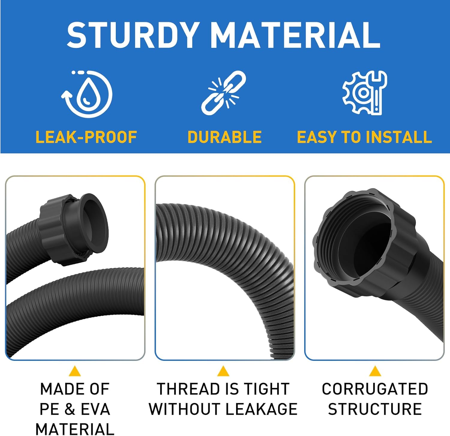 Pool Hoses for Above Ground Pools, 10 Ft Swimming Pool Replacement Hose, 1.5 Inch Diameter, Compatible with 29060E Filter Pumps & Saltwater Systems, Black