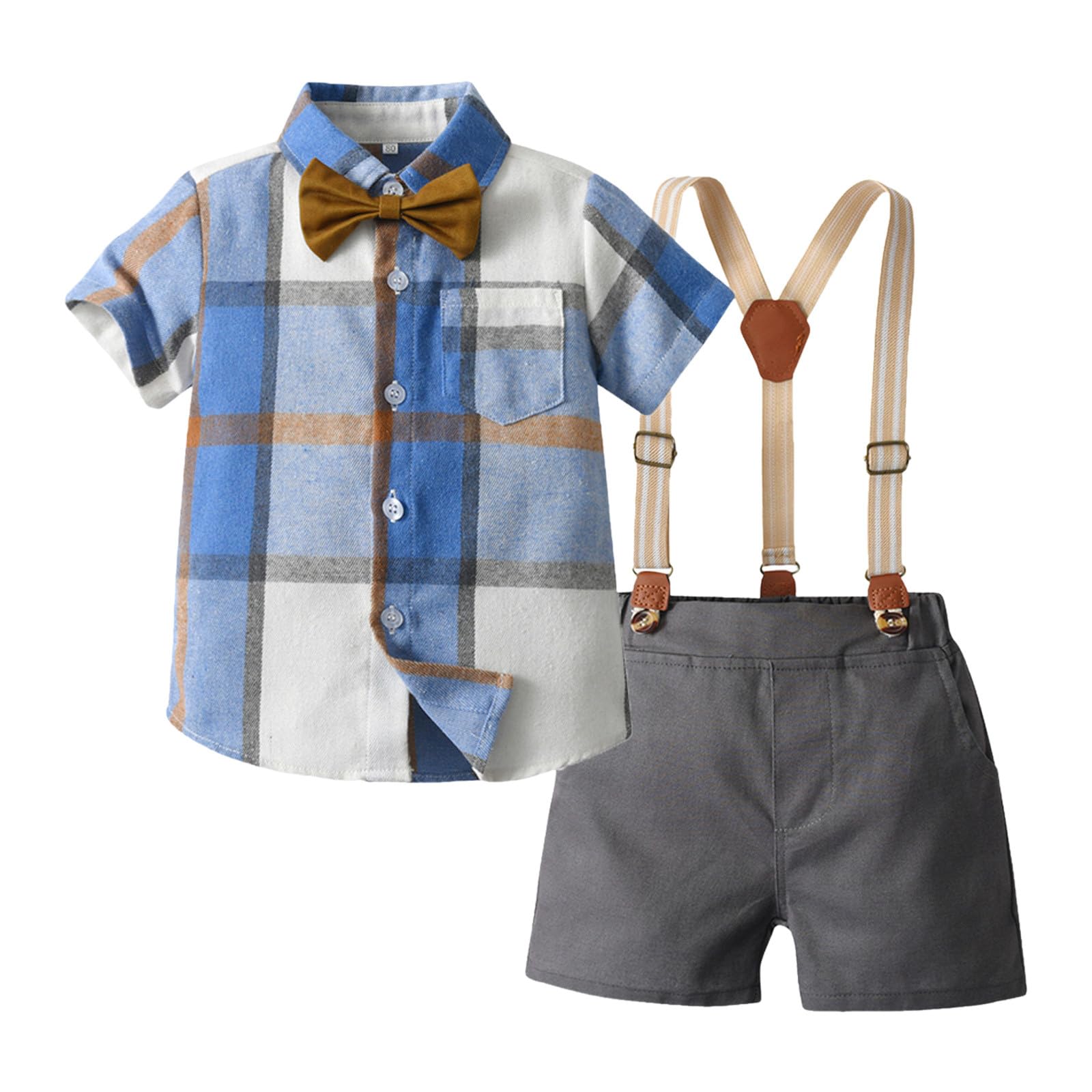 Ensemble Vêtements Bébé Garçon Costume Gentleman Chemise à Manches Courtes Baptême Short à