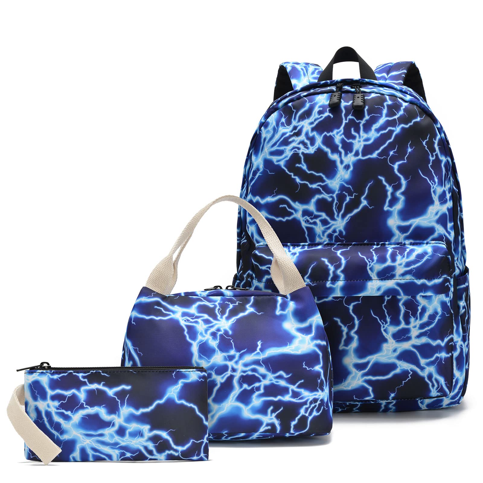 PawskySchool Backpack for Boys Lightweight Kids Backpack Lightning Bookbag Travel Daypack Water Resistant Laptop Backpack With Lunch Bag Pencil Case