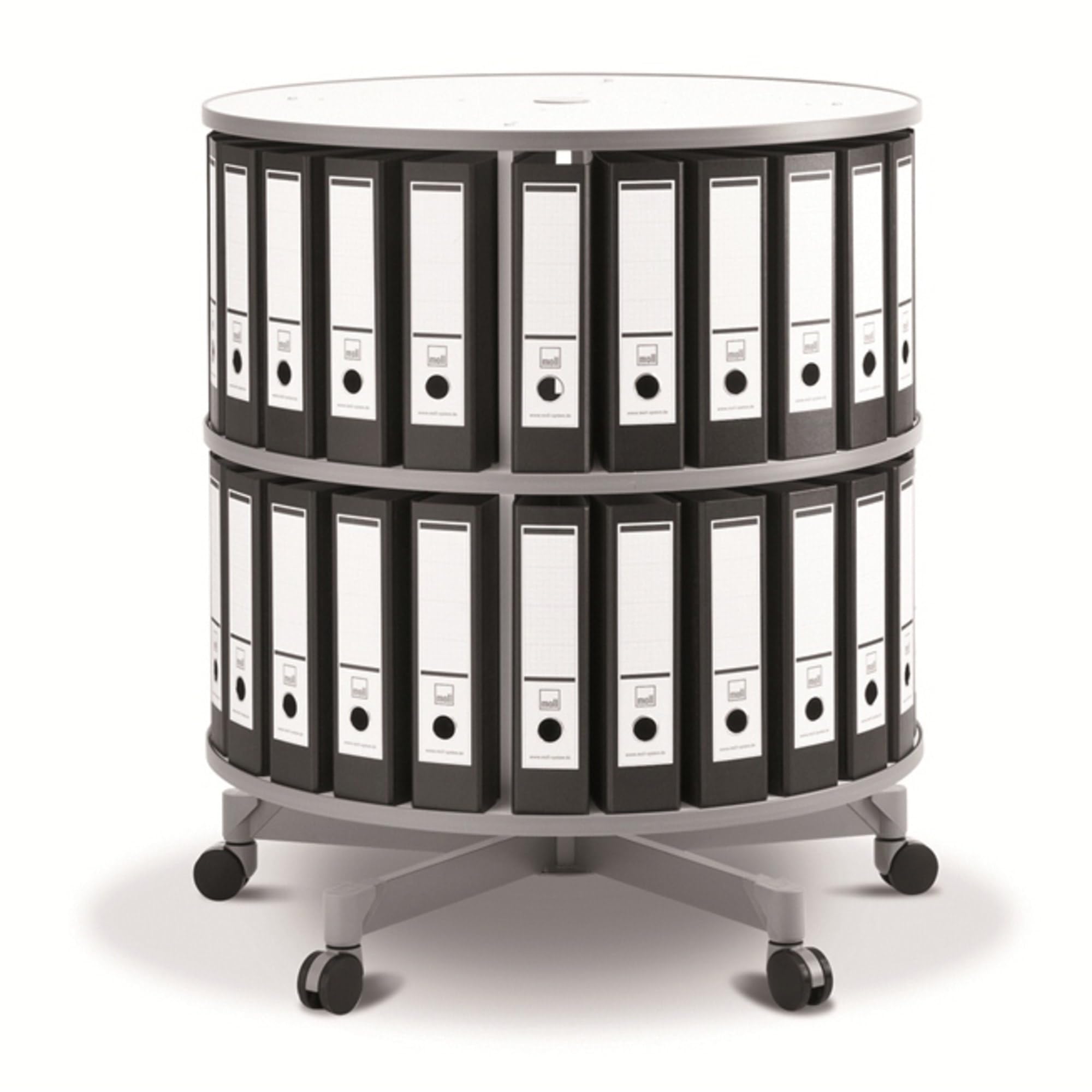 Moll Rotating Carousel Shelving Unit - 2 Tiers, Reduces Binder Storage Footprint by up to 50%, Rotates 360°, Shelves Rotate Together, Fits Through