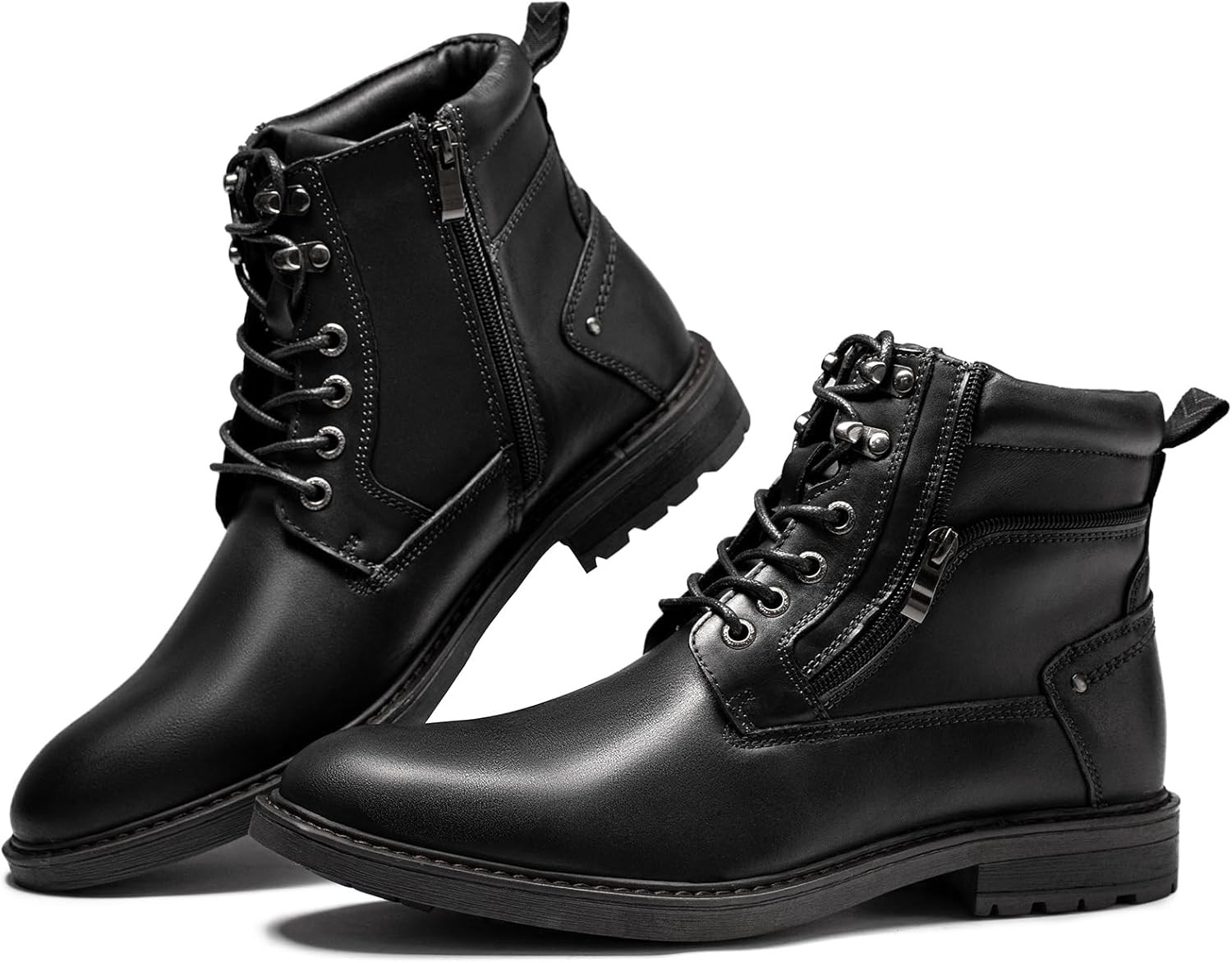 Arkbird Mens Casual Boots Genuine Leather Motorcycle Combat Chukka Zipper Ankle Dress Boot for Men