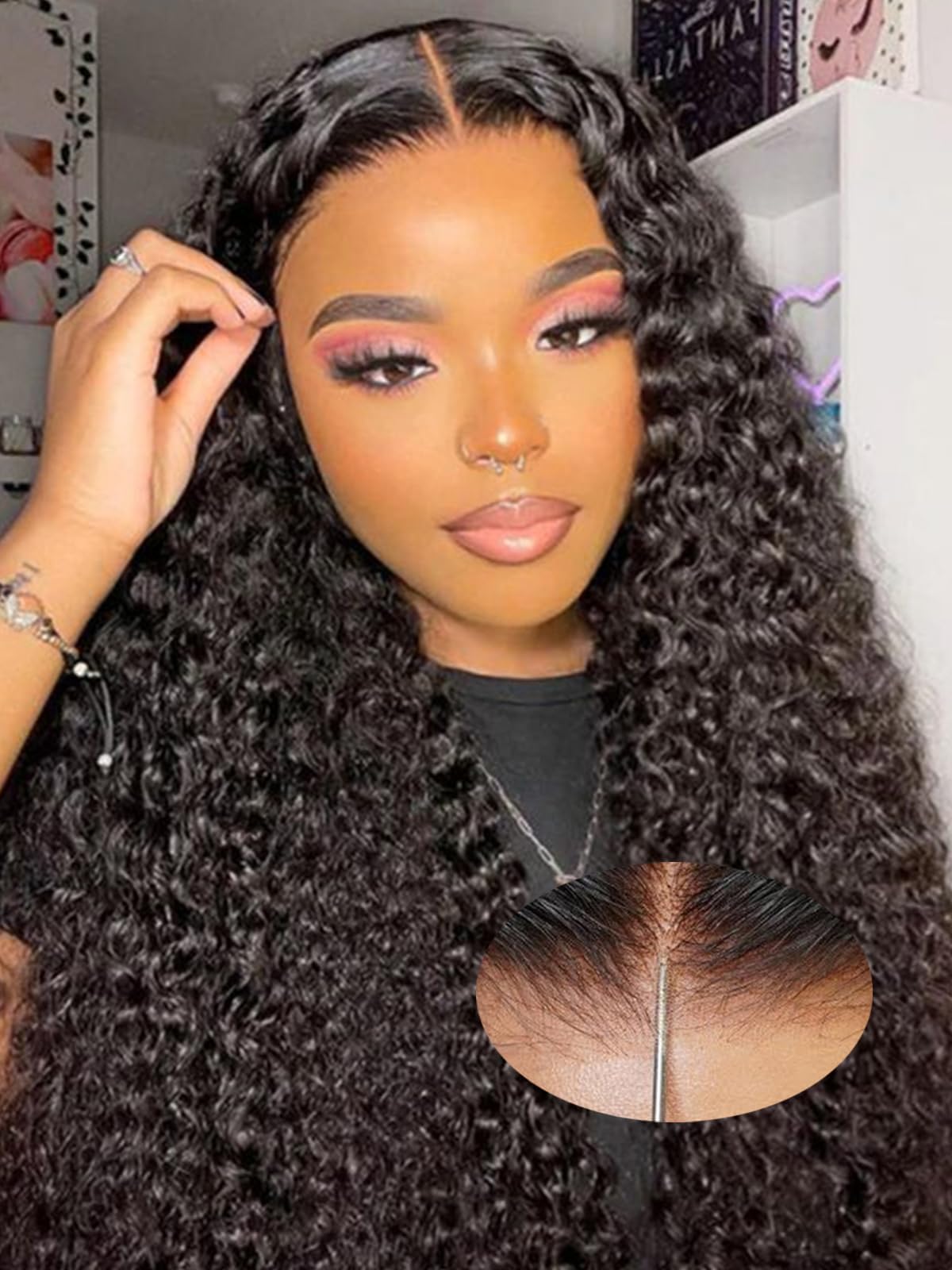 Lealife 24 Inch Curly Glueless Pre Plucked Pre Cut 7X5 HD Lace Pre Bleached Knots Wigs Human Hair,Wear and Go Water Wave Lace Front Wig with Natural Hairline Baby Hair for Black Women 200% Density
