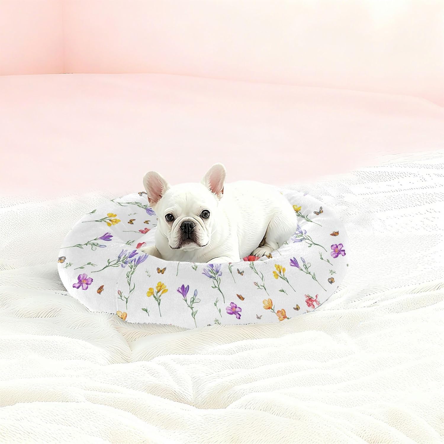 Pet Dog Beds Warm & Cozy Fluffy Dog Pillow Bed for Medium Size Pets Supplies M Sweet Freesia White