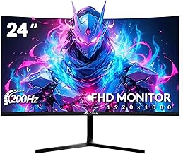 CRUA 24 Inch Curved Gaming Monitor 200 Hz 165 Hz 144 Hz 1080P PC Monitor Computer 100% sRGB Colour Range Compatible FreeSy…