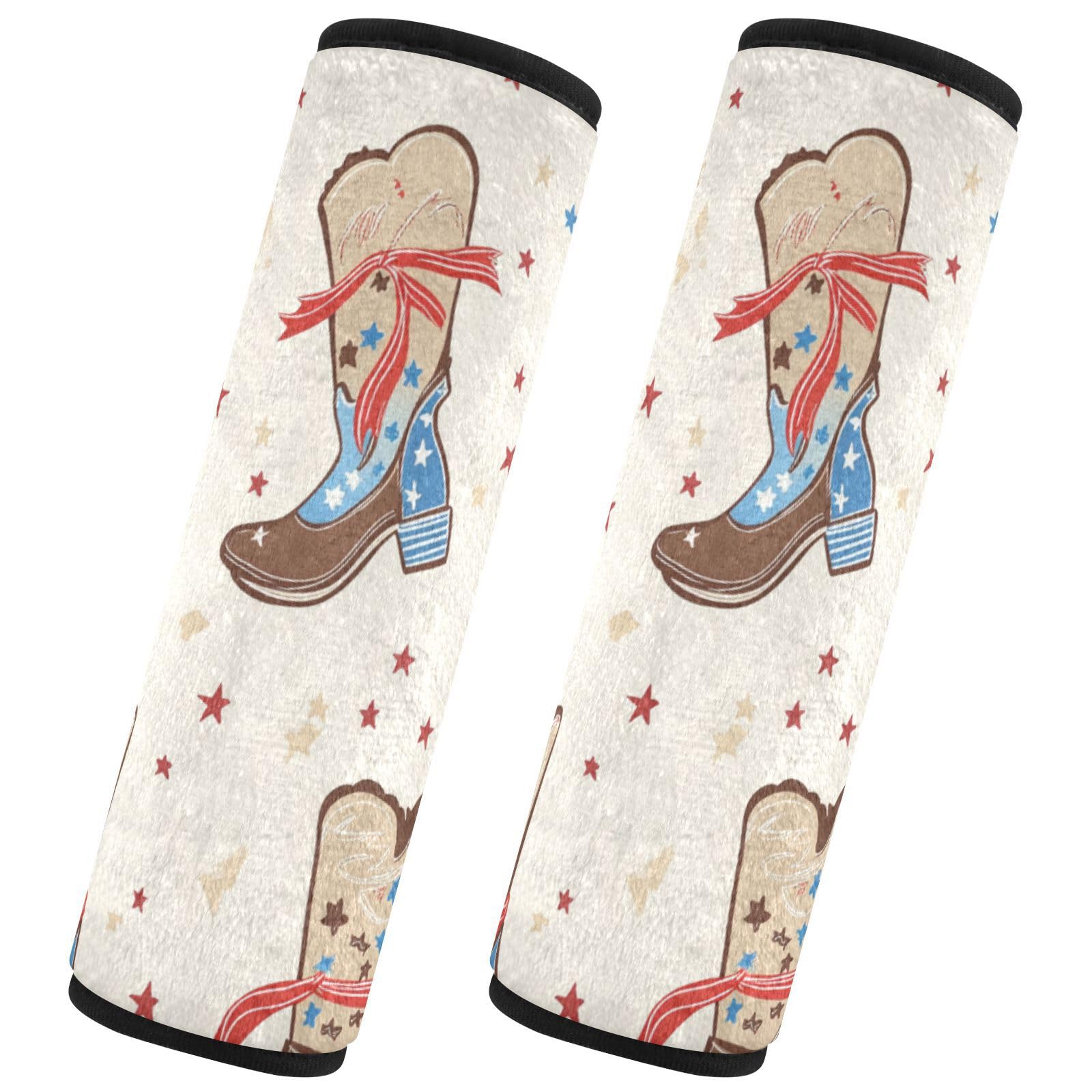 Seat Belt Covers 2 Pack Cowboy Boots Car Seat Strap Covers Super Soft Car Seat Neck Cover for Boys Girls Adults Babies M