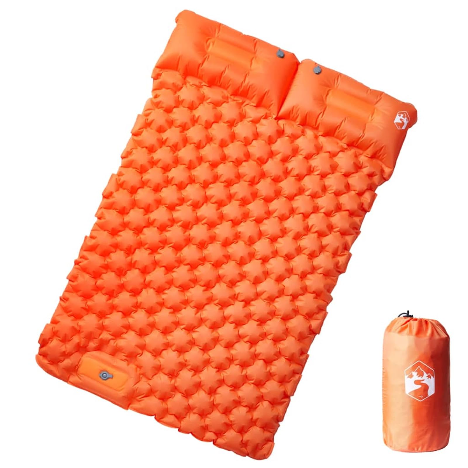 Selbstaufblasende Isomatte für 2 Personen, Camping-Luftmatratze aus 40D-Nylon mit TPU-Beschichtung, Orange, 195 x 130 x 8,5 cm, inklusive Fußpumpe und Tragetasche, ideal für Camping, Reisen und