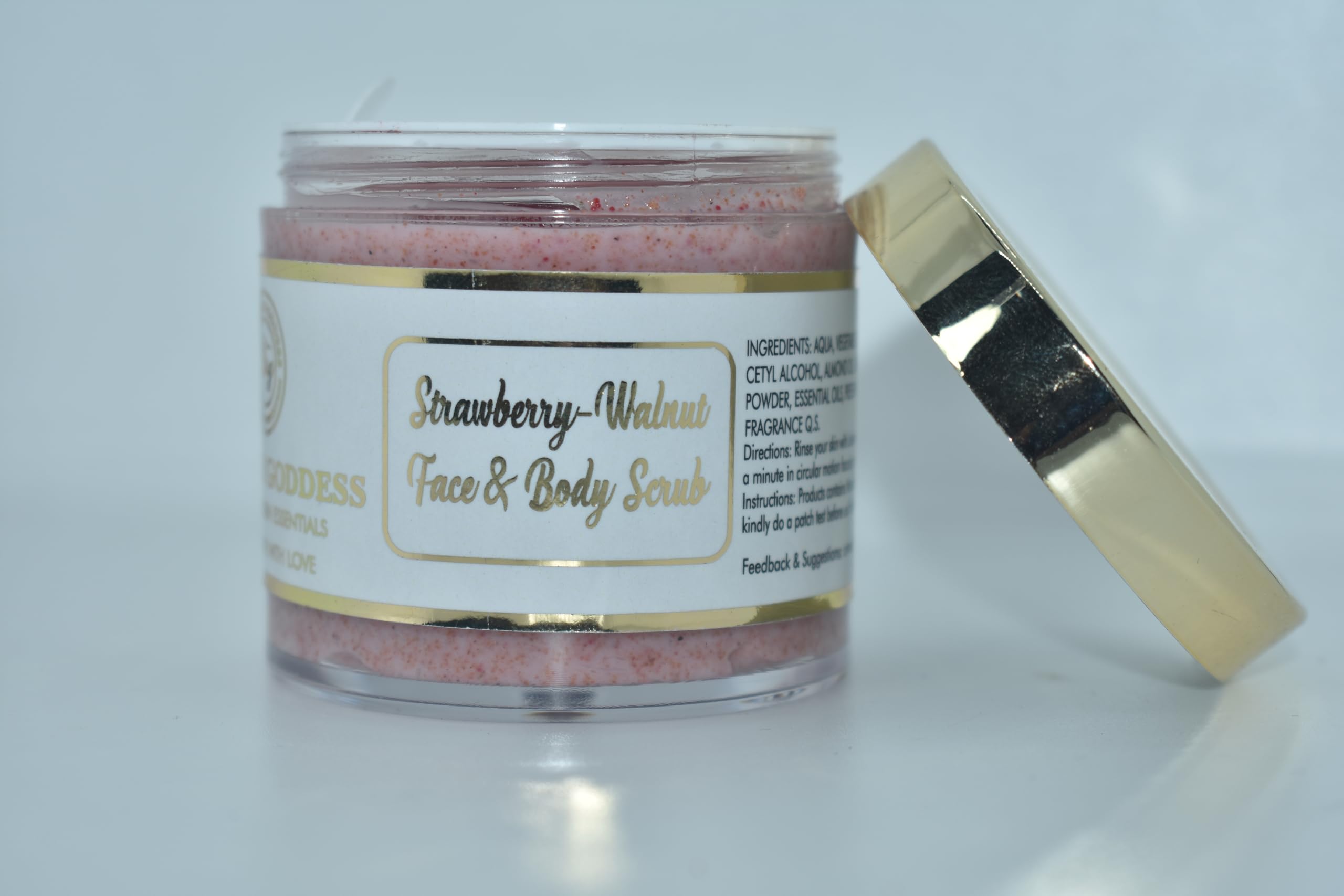The Skin Goddess Strawberry Walnut Face & Body Scrub | Strawberry Beads | Almond Oil | Paraben & Sls Free!