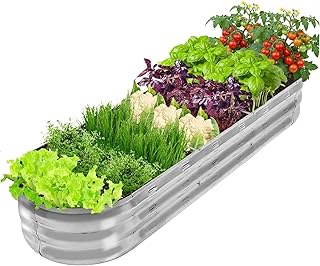 GADI Kit de cama de jardín elevada para verduras, macetas de metal galvanizado con flores, diseñadas para facilitar el bricolaje y la limpieza, no se tuerza ni se pudre (plateado)