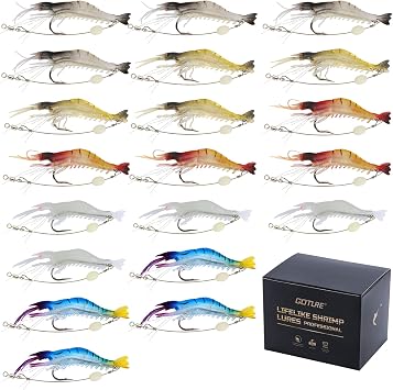 Goture Soft Shrimp Lures Fishing Saltwater Luminous Shrimp Bait Set