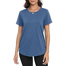 PRIMODA Womens Loose Fit Shirts Casual Short Sleeve Summer Flowy Tunic Tops Plain Long T Shirts