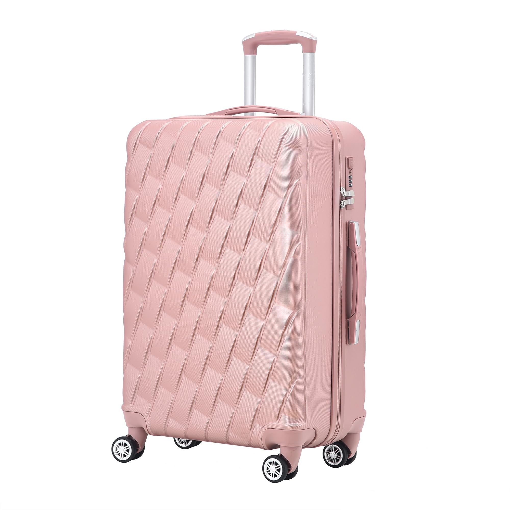 RMWLightweight Suitcase Medium 24" Hard Shell 4 Dual Spinner Wheels ABS PC Checked in Luggage 3 Combination Lock Travel Trolley Fashion Suitcases (Rose Gold)
