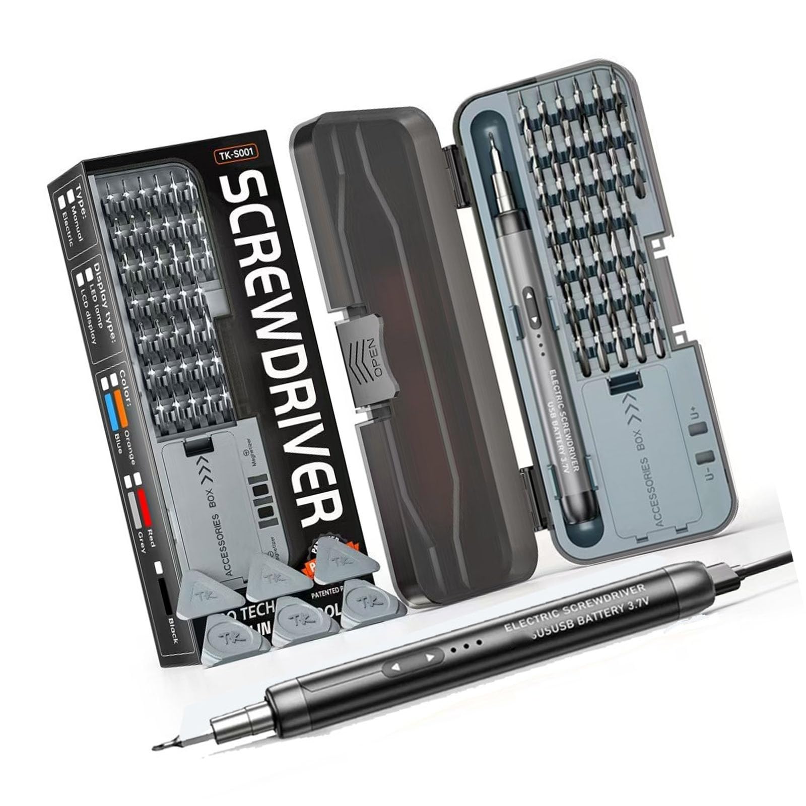 45 in 1 USB Rechargeable Electric Screwdriver Set with 38 Hardened Components and 6 Pry Instruments for Electronics Repair Phone Repair Gear