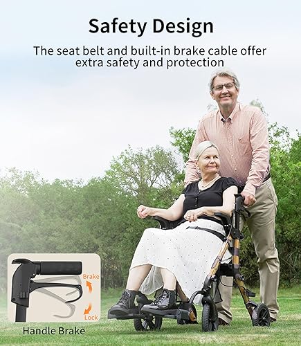 Vista 7 de VOCIC Andadores para personas mayores, andador con ruedas con asiento, silla de ruedas transportable ligera plegable, andador rodante para adultos