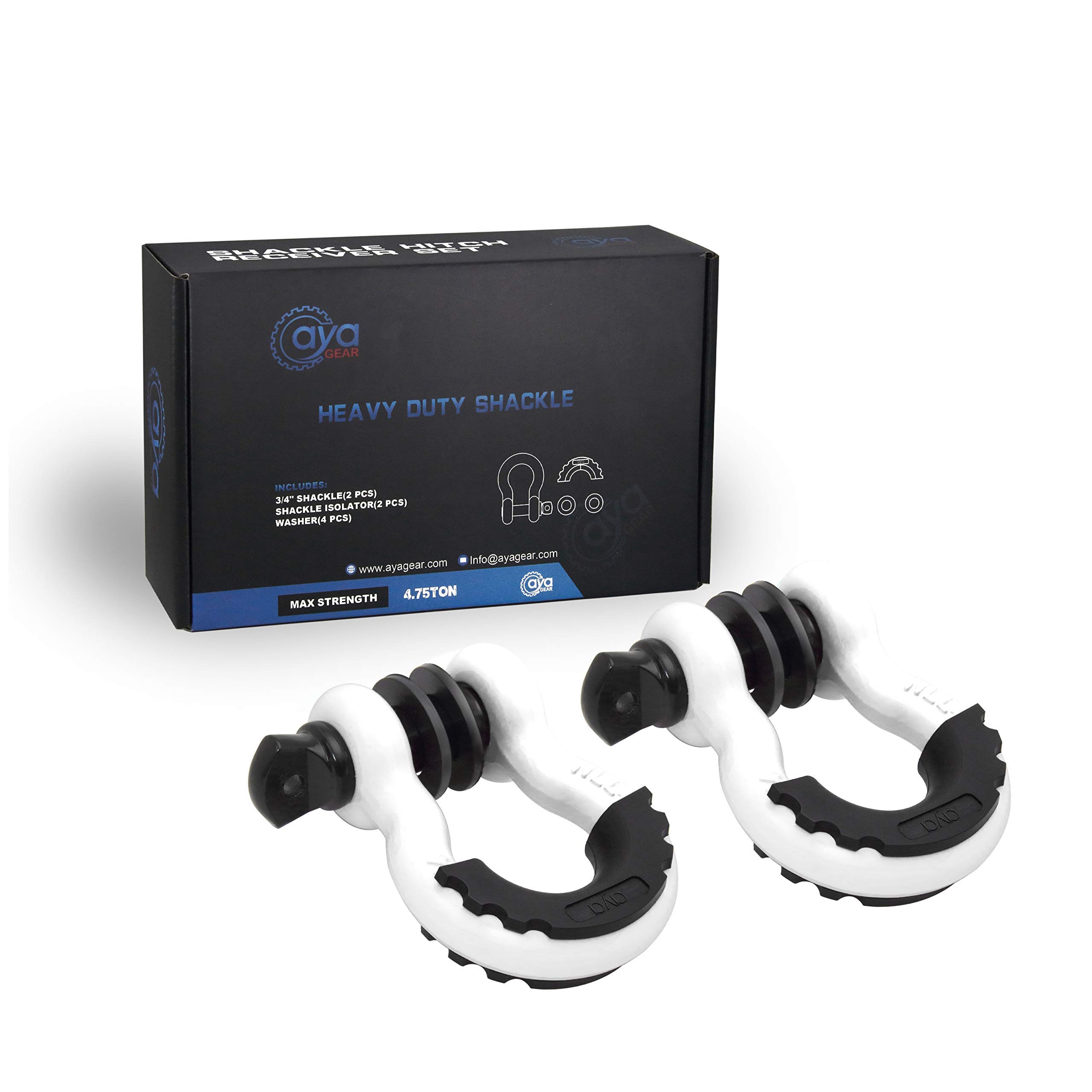 AyA Gear D Ring Shackle (2 Pack) 62,700 Ibs Break Strength with 7/8" Screw Pin and Shackle Isolator & Washers Kit for Tow Strap Winch, Off Road Vehicle Recovery Jeep Truck