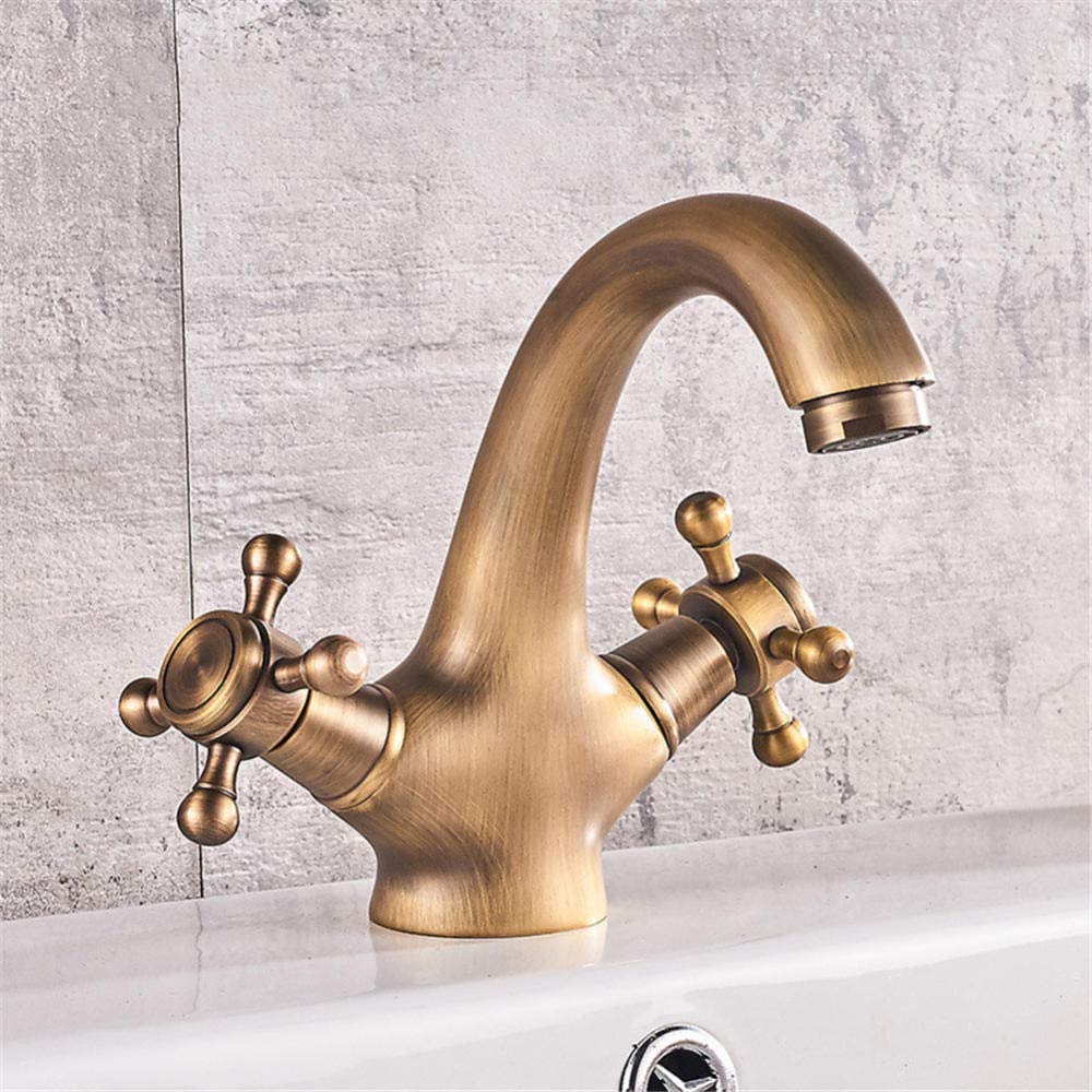 Robinet de salle de bain ancien anti-gaspillage d'eau à deux poignées bronze brossé