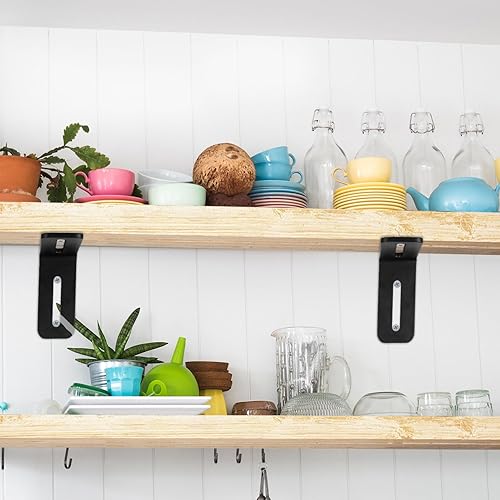 Miniatura 4 de 6 soportes en L ajustables ranurados, soporte negro en forma de L con 2 agujeros ranurados, soportes de esquina en ángulo recto de metal de 90